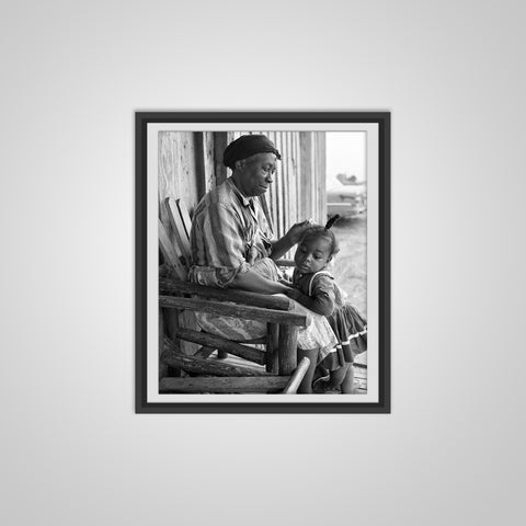 Vintage Photo of Older African American Braiding Hair of Young black girl - Negro Girl - Civil Rights