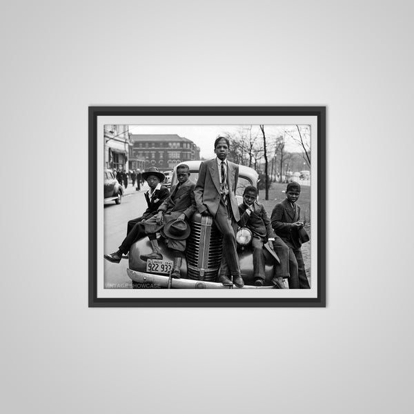 African American "Negro" boys on car - Photo Reprint