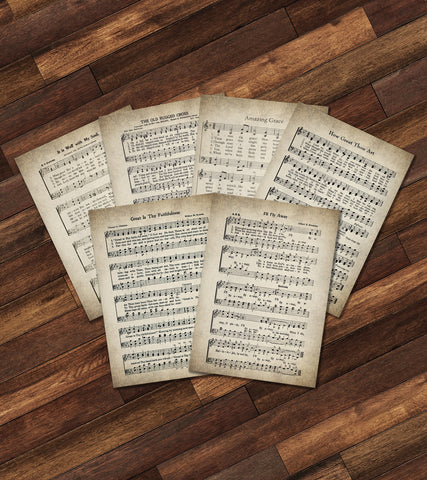 Collection of Hymns - 6 Pack Hymn Art - Hymnal Sheet - Home Decor - Music Sheet - Print