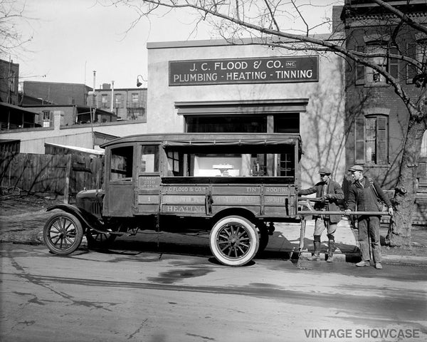 Vintage Photo J.C. Flood Ford Truck Pluming Company - Plumbers - African American Boy