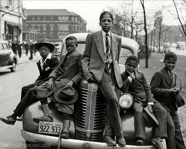 African American "Negro" boys on car - Photo Reprint